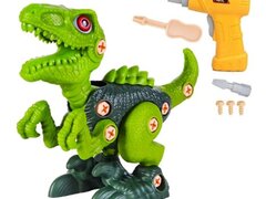 Jucarie educativa si interactiva, set de constructie dinozaur velociraptor cu bormasina pentru ingin